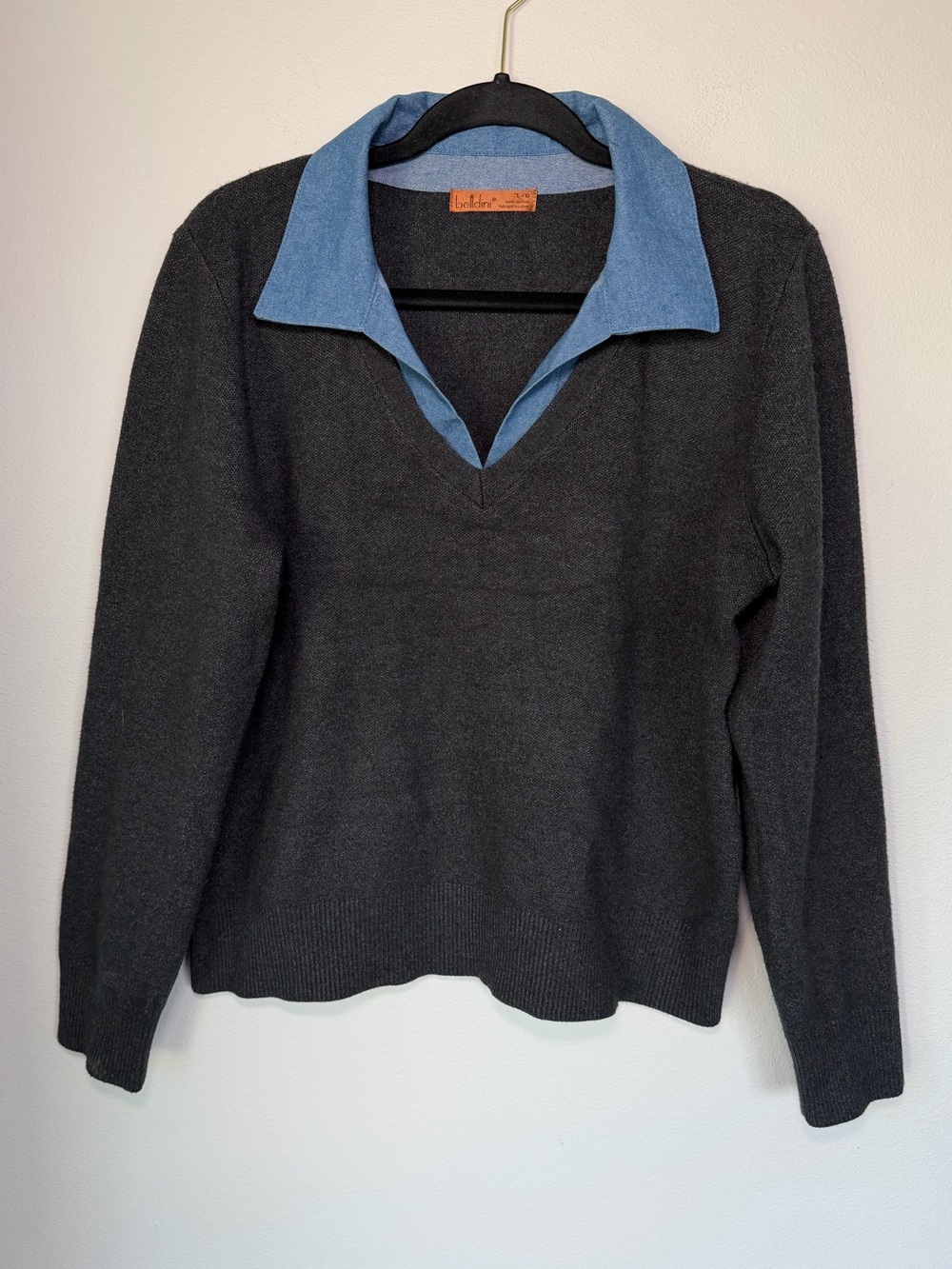 NWOT Belldini Knit Denim Polo Sweater Top Preppy Classic Coastal